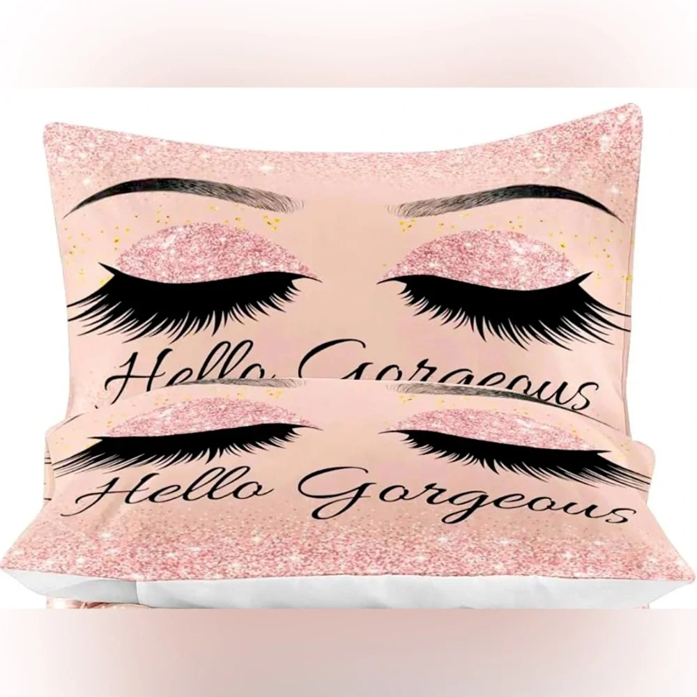 3 Hello Gorgeous Pink Glitter pillowcases